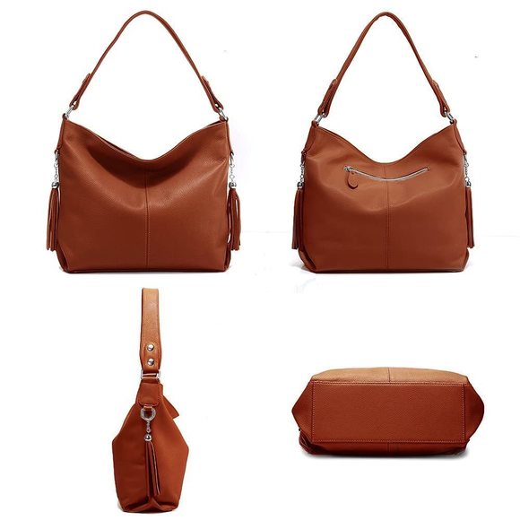 Soft Real Genuine Leather Tassel Handbag Ladies Shoulder Tote O_O